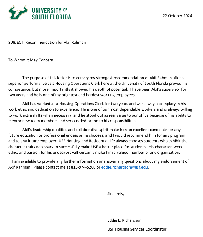 Letter of Recommendation